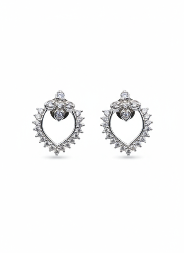 Sparkling Floral Heart Stud Earrings