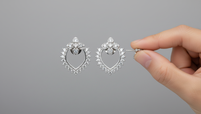 Sparkling Floral Heart Stud Earrings