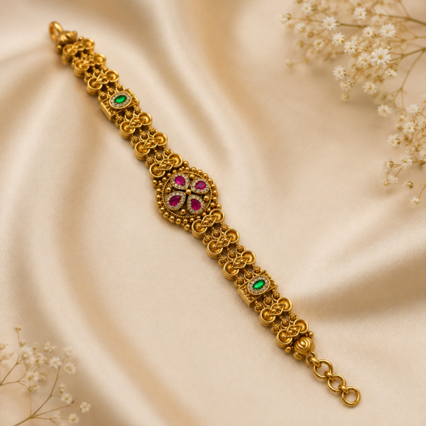 Royal Antique Temple Bracelet with Ruby & Emerald Stones