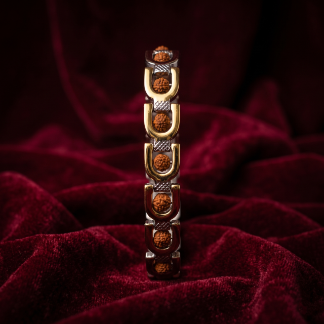 Rudraksha Dual-Tone Link Bracelet for Men