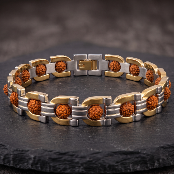 Premium Dual-Tone Rudraksha Link Bracelet for Men