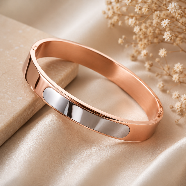 Dual-Tone Rose Gold Unisex Kada Bracelet