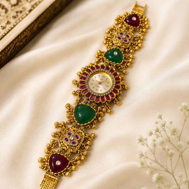 Royal Heritage Temple Bracelet Watch with Ruby & Emerald Accents