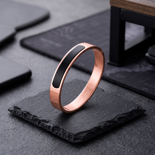 Rose Gold Black Inlay Unisex Kada Bracelet