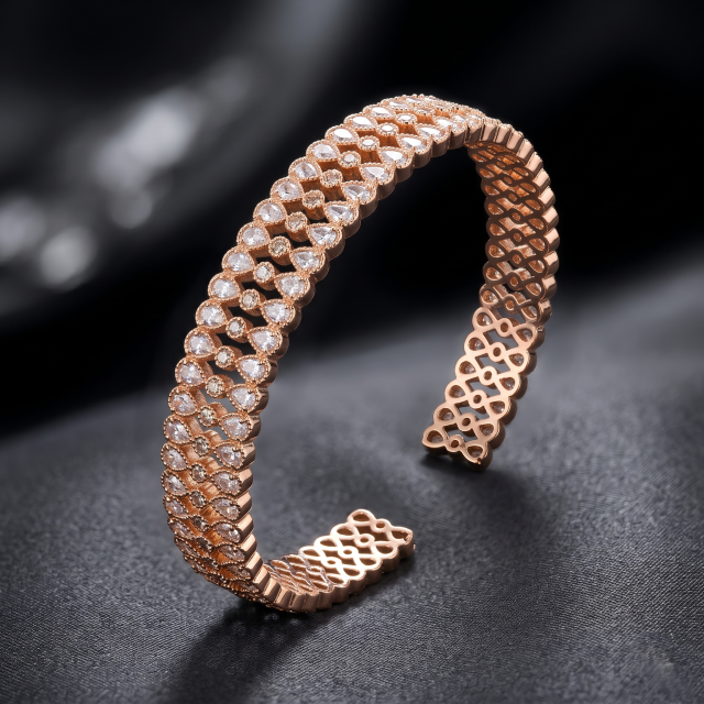 Women's Rose Gold-Plated Crystal Open Cuff Bangle