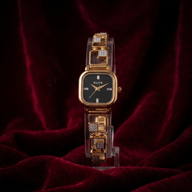 Women's Rose Gold-Tone Square Dial Designer Analog Watch | Black