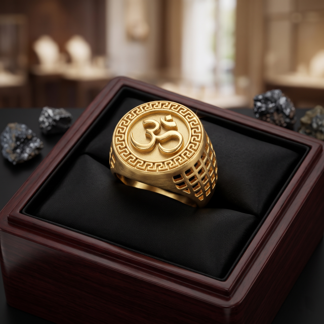 Om Divine Gold-Tone Signet Ring for Men