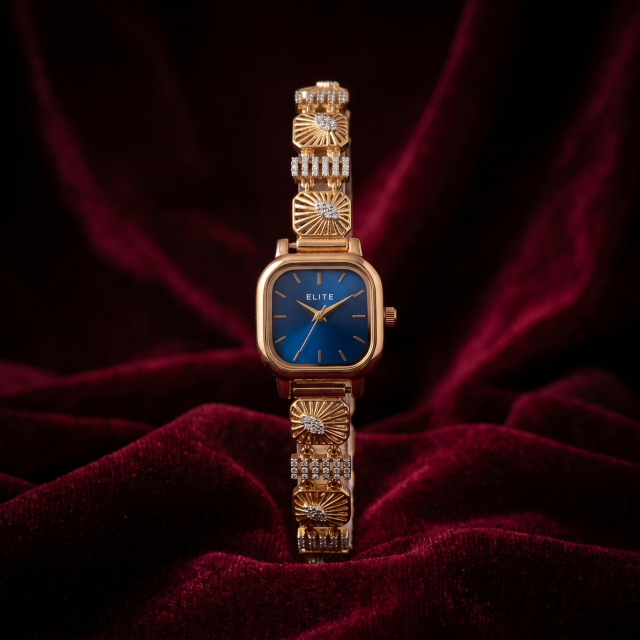 Women's Gold-Tone Blue Dial Designer Analog Watch