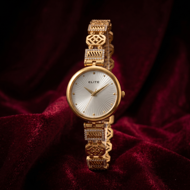 Women's Gold-Tone Crystal Designer Analog Watch