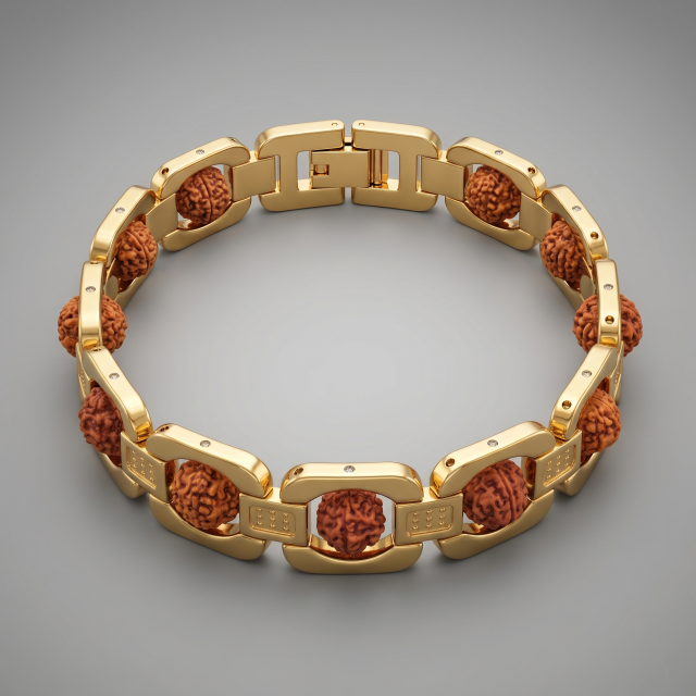 Gold-Tone Rudraksha Link Bracelet for Men