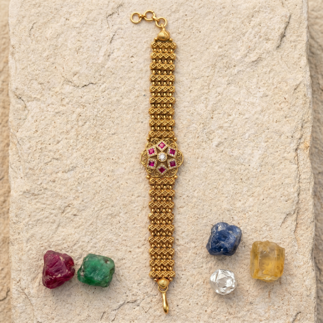 Women's Antique Gold-Plated Ruby Stone Traditional Bracelet