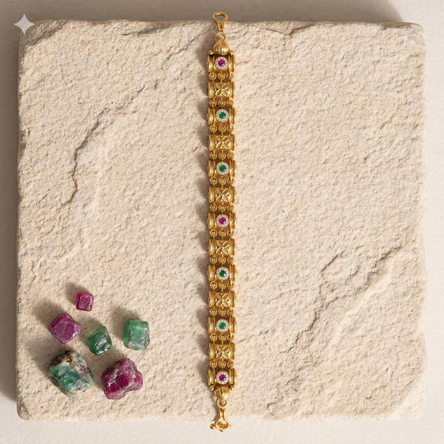 Women's Antique Gold-Plated Multi-Color Stone Traditional Bracelet