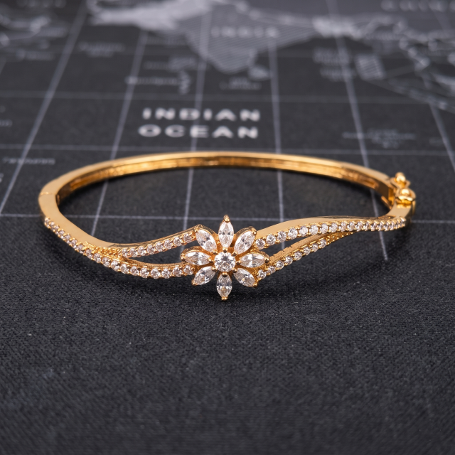 Women's Rose Gold-Plated Floral Crystal Designer Bangle