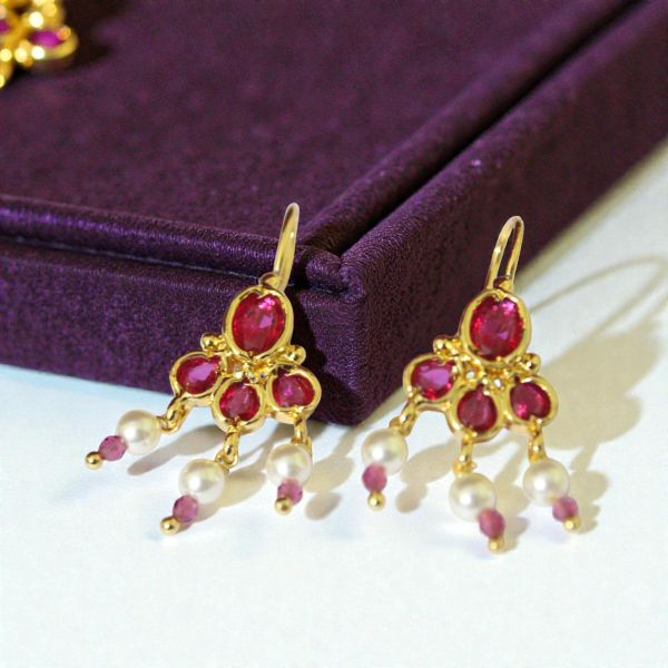 Ruby Pearl Chandbali Drop Earrings