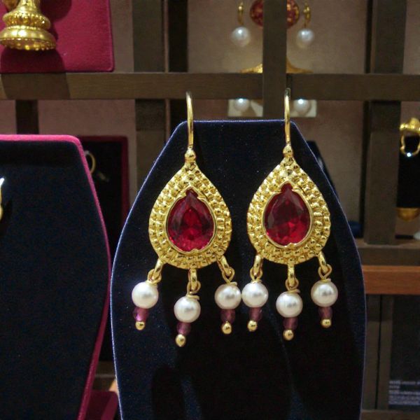 Tear Drop Ruby Pearl Earrings