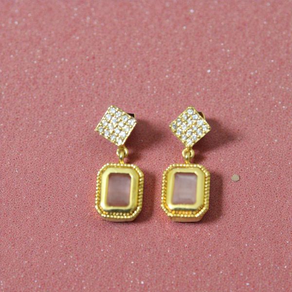 Rose Quartz Emerald Cut Drop Earrings