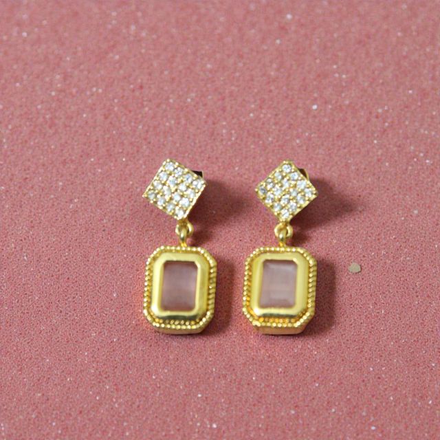 Rose Quartz Emerald Cut Drop Earrings