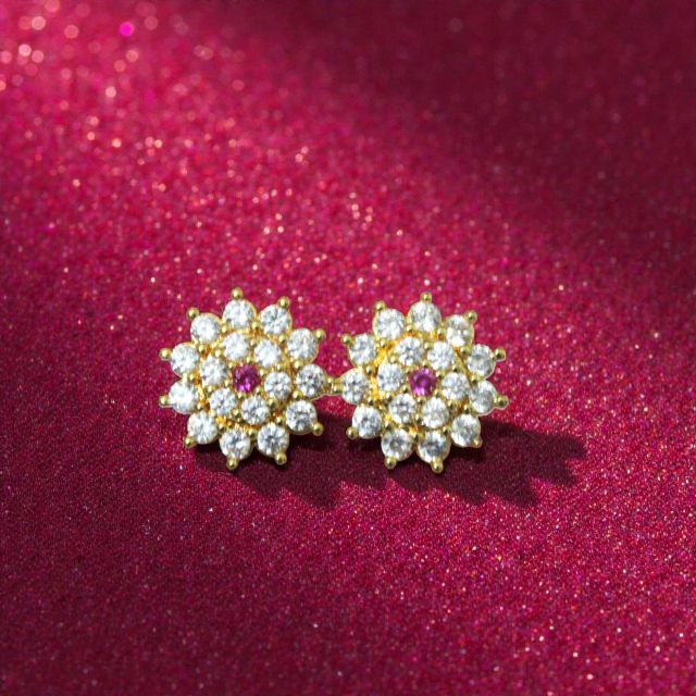 Ruby Center Flower Stud Earrings