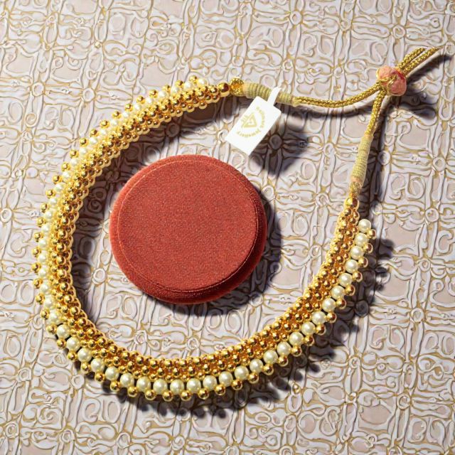 Triple-Row Pearl & Gold Beaded Thushi Necklace